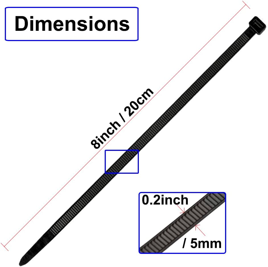 Releasable Ties, Heavy Duty Industrial Black Nylon Tie Wraps, Nylon Adjustable Cable Tie Wrap, Reusable Tie Straps for Home Office Garden Plant Secure Vine