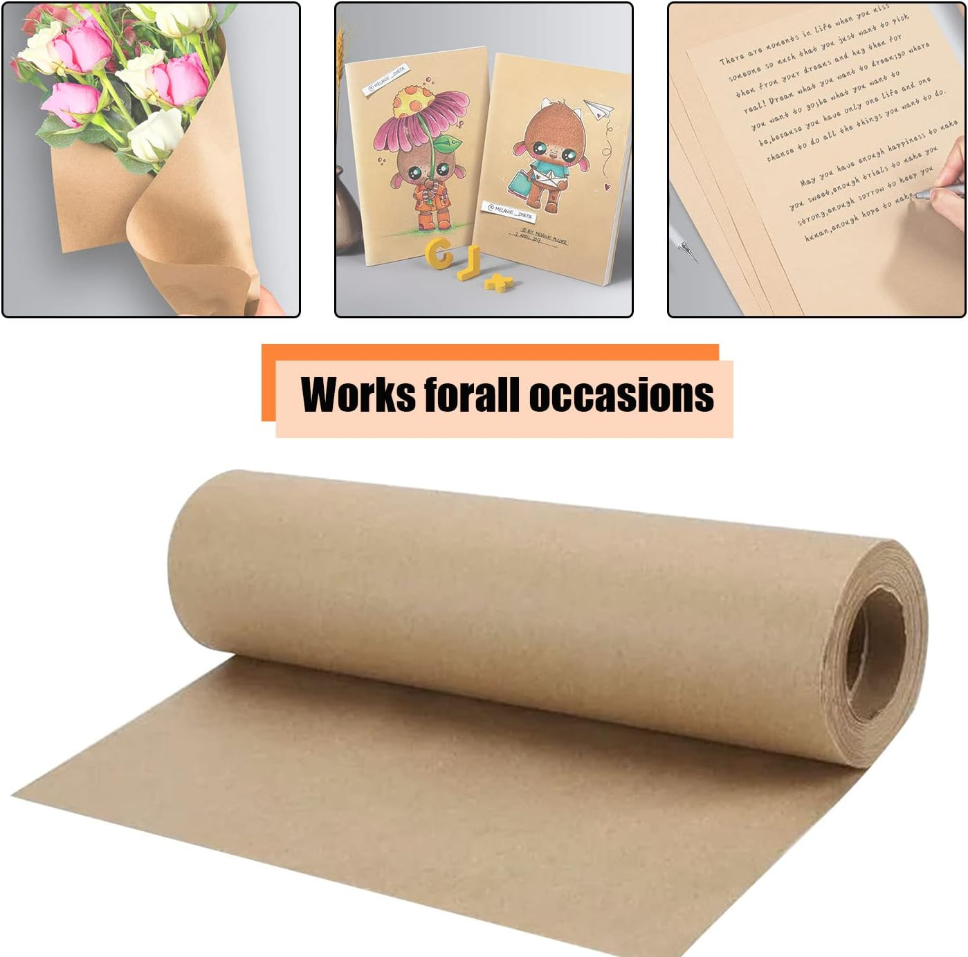 Brown Kraft Arts and Crafts Paper Roll Brown Mega Roll - 14.9" X 393.7" / 38Cm X 10M Ideal for Wrapping, Craft, Postal, Shipping, Dunnage and Parcel, Craft Present Packing Paper Roll (Brown) image number 3