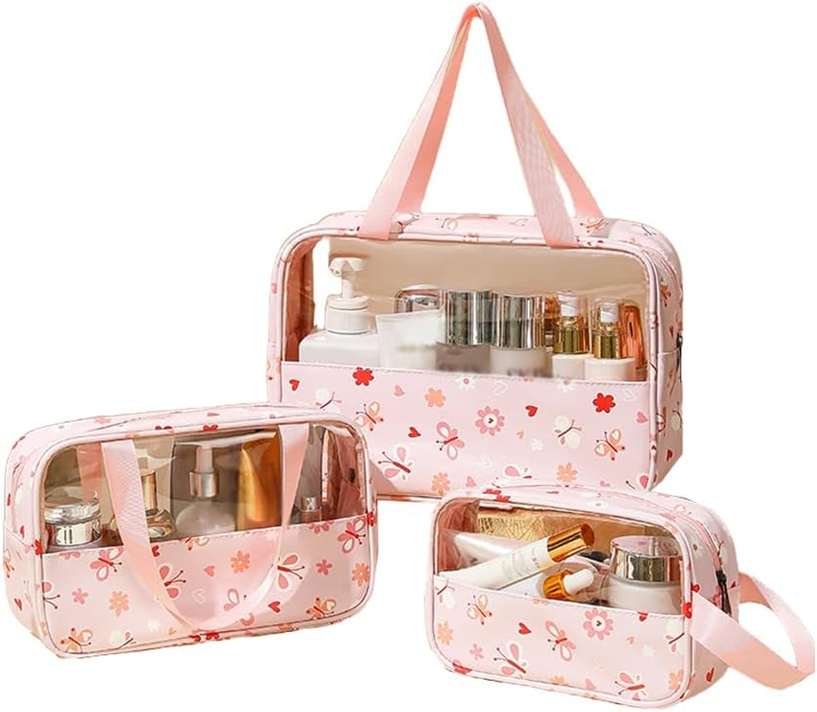 AIMALL 3PCS Large Capacity Transparent Waterproof Makeup Travel Toiletry Bag Set, Clear PVC Organizer for Cosmetics, Toiletries, and Accessories, Multiple Sizes
