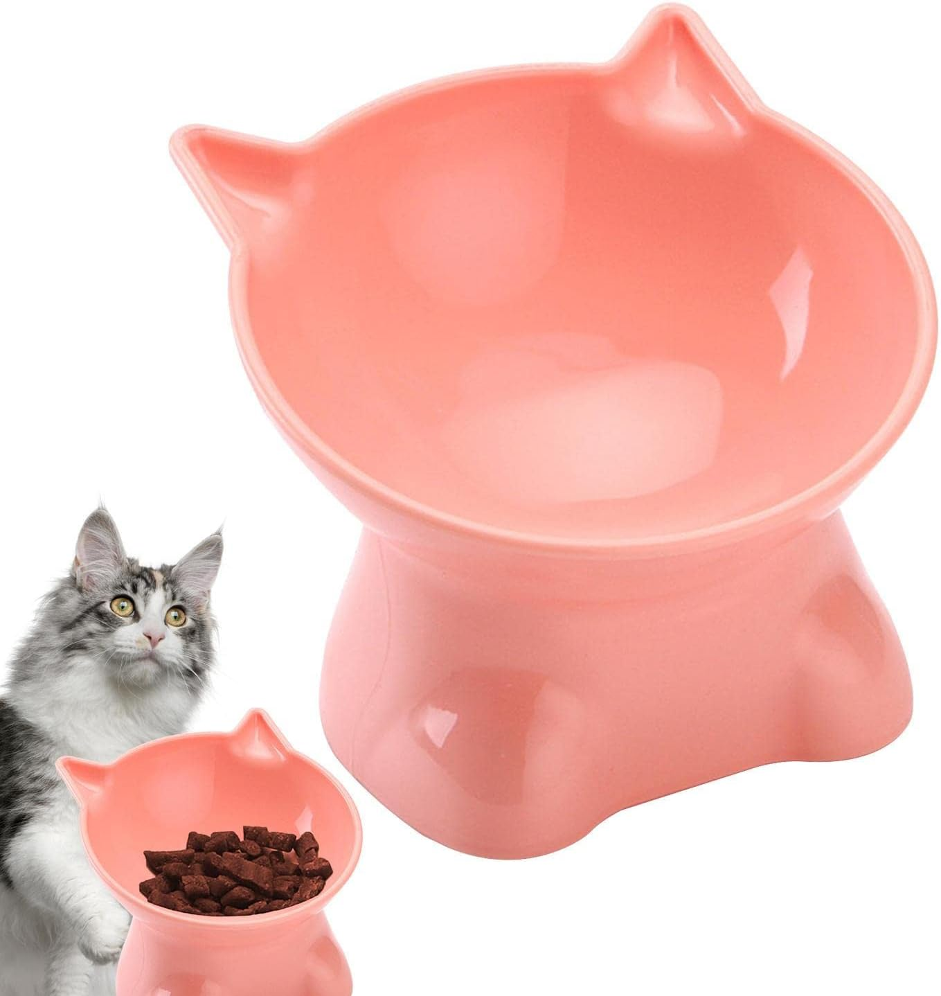 Elevated Cat Bowls | Whisker Friendly 15-Degree Tilt Elevated Cat Food Bowls for Food - 5.31Inch Shallow Raised Cat Dish, Pet Water or Food Feeding Station for Indoor Cats, and Small Dogs,