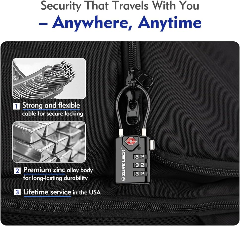 TSA Compatible Travel Luggage Locks, Inspection Indicator, Easy Read Dials - 1, 2 & 4 Pack (Large, Black 8 Pack)