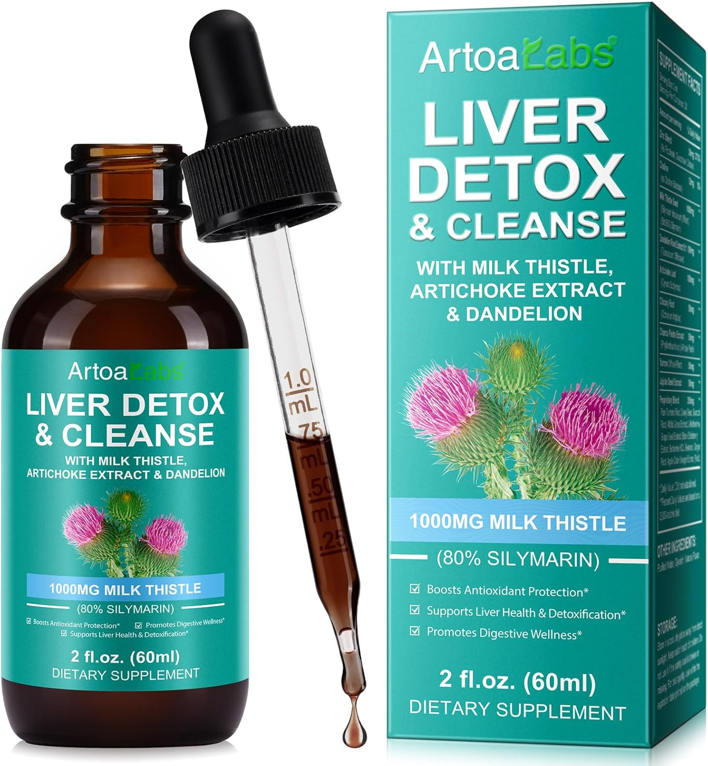 Liver Health Liquid Drops 60Ml | Milk Thistle with Dandelion & Artichoke | Liver Cleanse Detox & Repair Supplement | Milk Thistle Liquid Supplement | High-Strength Liquid for Gut, Digestion & Immune Support image number 1