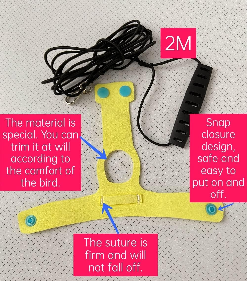 Bird Flight Harness Vest, Parrot Suit with Leash for Parakeets Cockatiels Conures Budgies, Flying Clothes Rope and Handle Outdoor Activities Training, anti Bite (2M, Yellow)