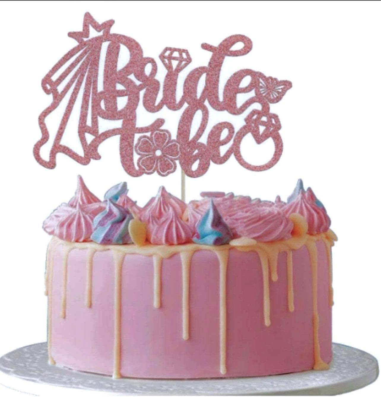 1Piece BRIDE to BE Cake Topper PINK ROSE GLITTER Bridal Shower/Wedding Shower/Engagement/Bachelorette/Hen Party Decorations, Double-Sided Pink Rose Gold Glitter image number 1