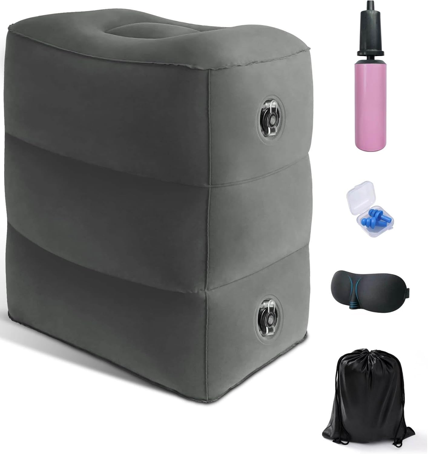 Inflatable Travel Foot Rest Pillow, Office Footrests, Adjustable 3 Layers Height Leg Rest Pillow, Airplane Travel Essentials Great for Airplane, Office, Home, Trains, Cars（With Pump）