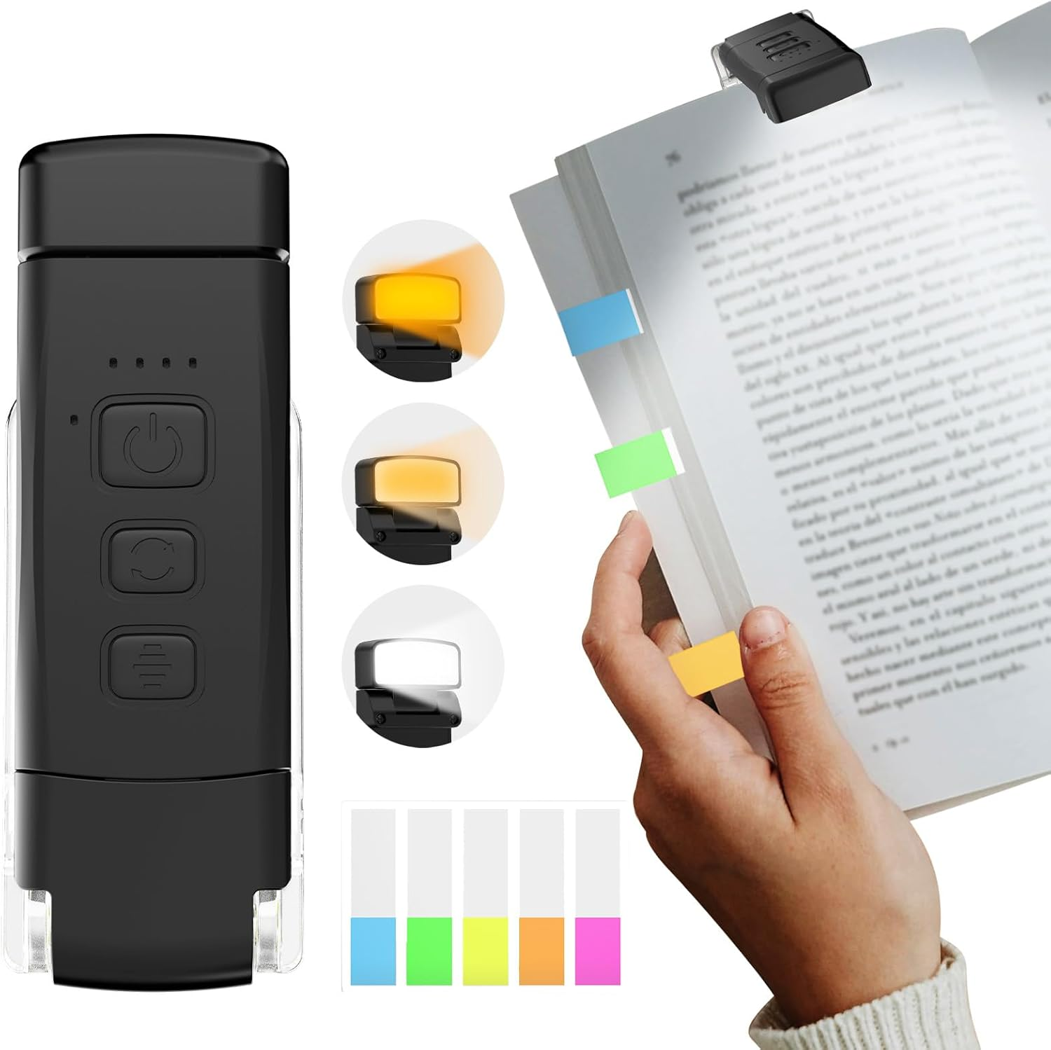 Bigqin Reading Light Book Lamp for Reading at Night, 3 Eye-Protecting Modes & 5 Dimmable Brightness USB Rechargeable Reading Lamp Portable Book Light, Black (With 100 Index Labels)