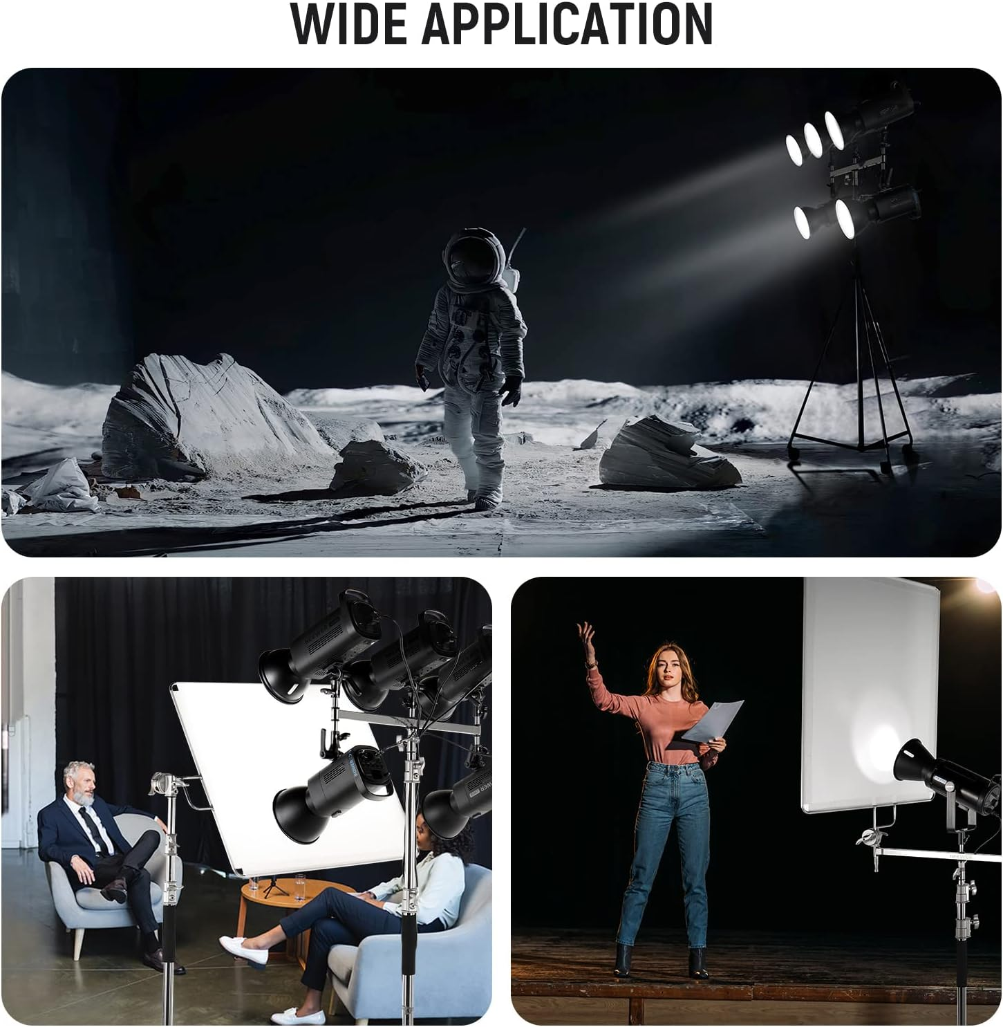 NEEWER Baby Triple Header Boom Arm with Five 5/8" Baby Pins for LED Light/Strobe Flash, One 1-1/8" Pin for C Stand/Light Stand with 16Mm Baby Stud or 28Mm Junior Receiver, Stainless Steel, UA005 image number 5