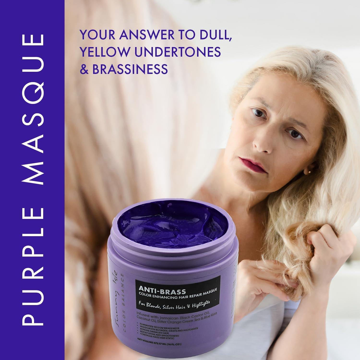 Sunny Isle Anti-Brass Color Enhancing Purple Hair Repair Masque 16Oz | Neutralizes Yellow Undertones & Brassiness image number 5