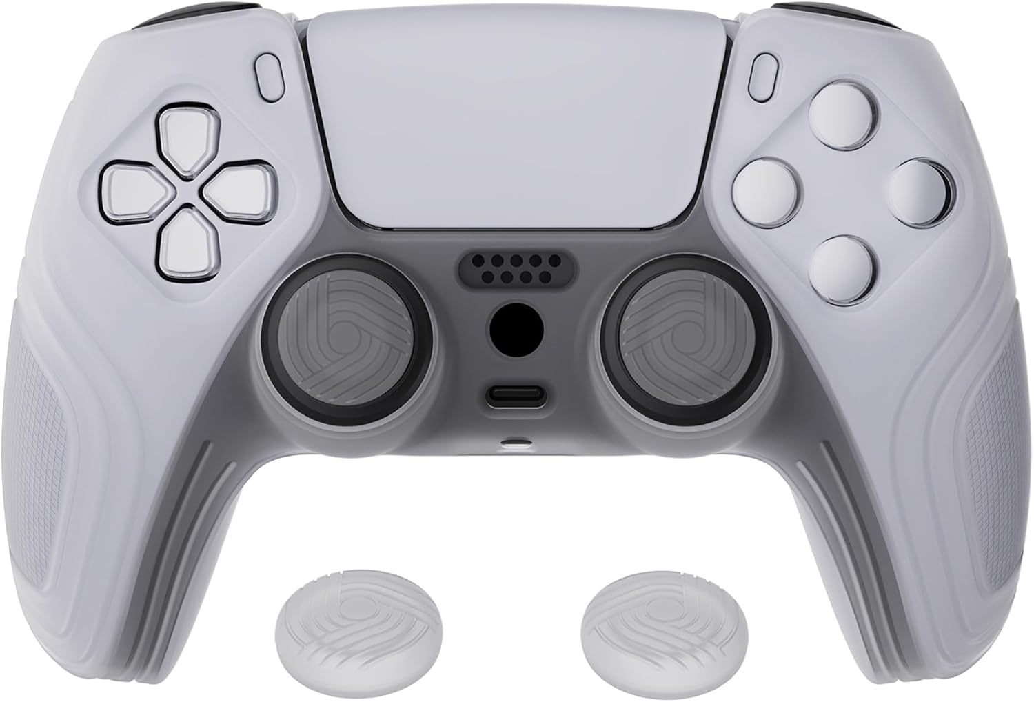 Extremerate Playvital Samurai Edition Clear White Anti-Slip Controller Silicone Skin for Ps5, Ergonomic Soft Rubber Protective Case for Ps5 Controller with Clear White Thumb Stick Caps image number 4