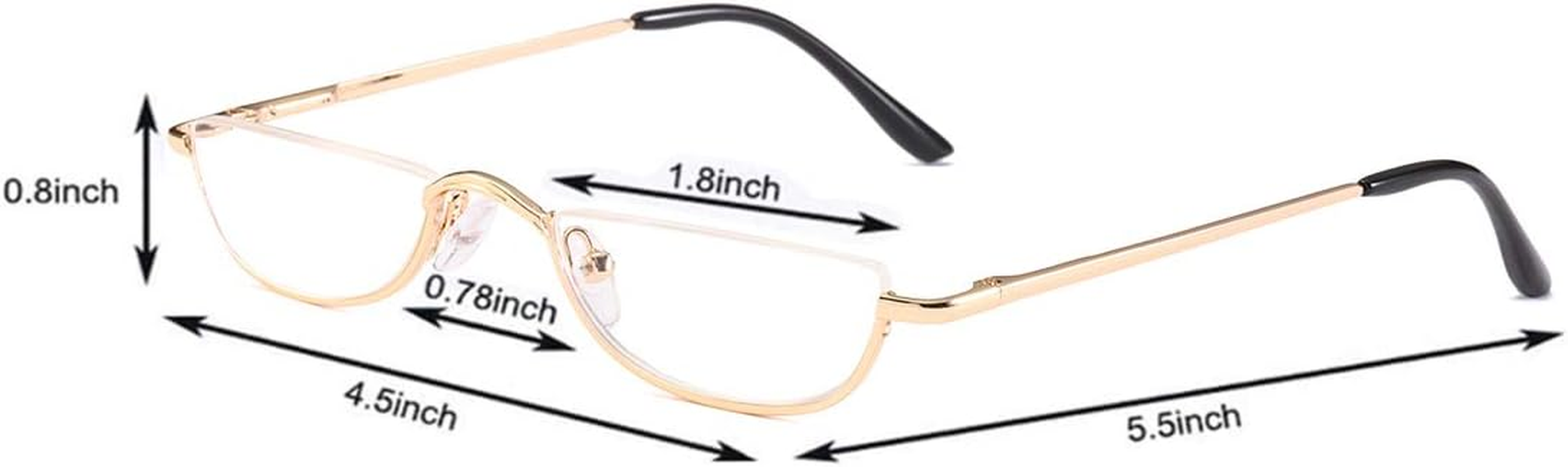 Half Frame Reading Glasses - Half Moon Readers with Spring Hinge for Women Men - 1.0 X, (Gray,Gold) image number 4