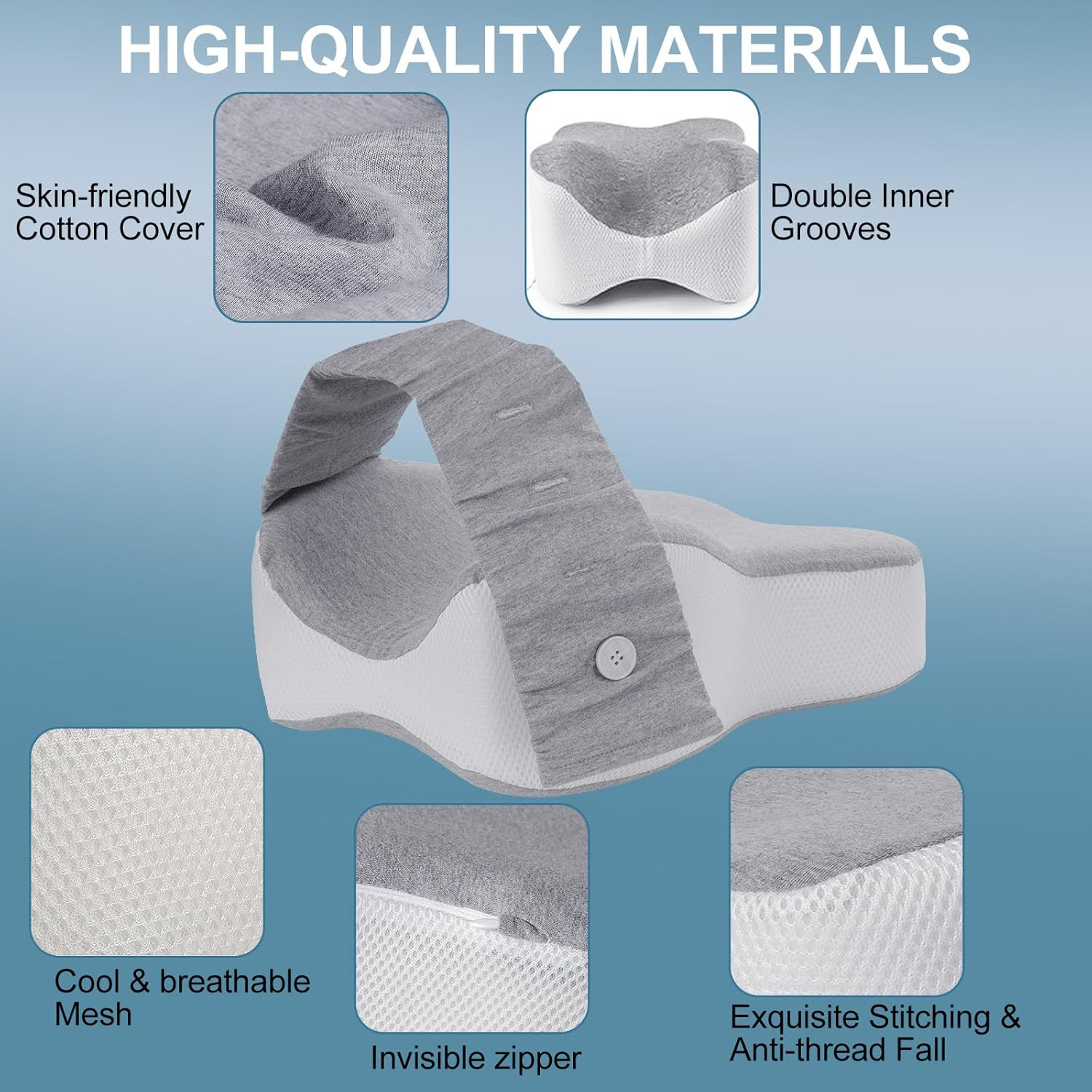 Knee Pillow Leg, Ergonomic Side Sleeping Pillows, Large Comfortable Memory Foam Leg Pillows with 4-Level Adjustable Strap for Side Sleeper, Leg Support Cushion with Removable & Washable Cover image number 4