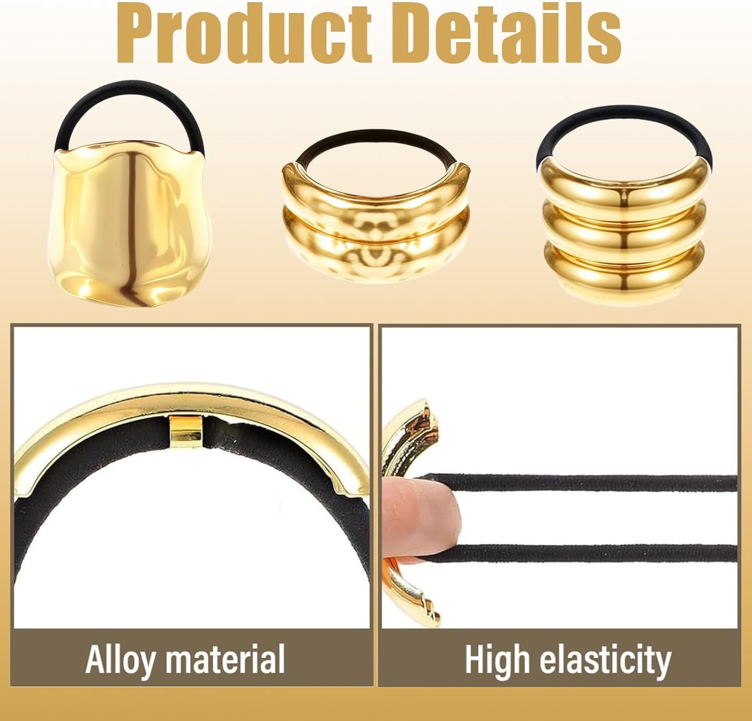 JOOTUEPO 3 PCS Metal Hair Ties for Thick Hair Ponytail Hair Cuff Gold Hair Ties Hair Cuff Wrap Hair Elastic Hairs Ties for Women Long Hairs Ponytail Holder Gold Hair Accessories image number 1