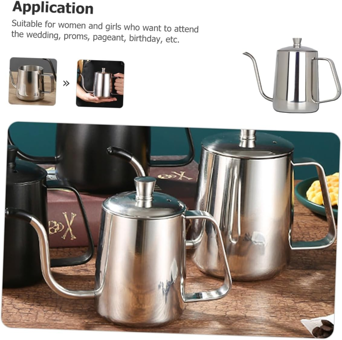 DOITOOL Office Coffee Kettle Stainless Steel Gooseneck Pouring Pot with Lid High Temperature Resistant Mini Long Spout Tea Kettle for Office Brewing image number 3