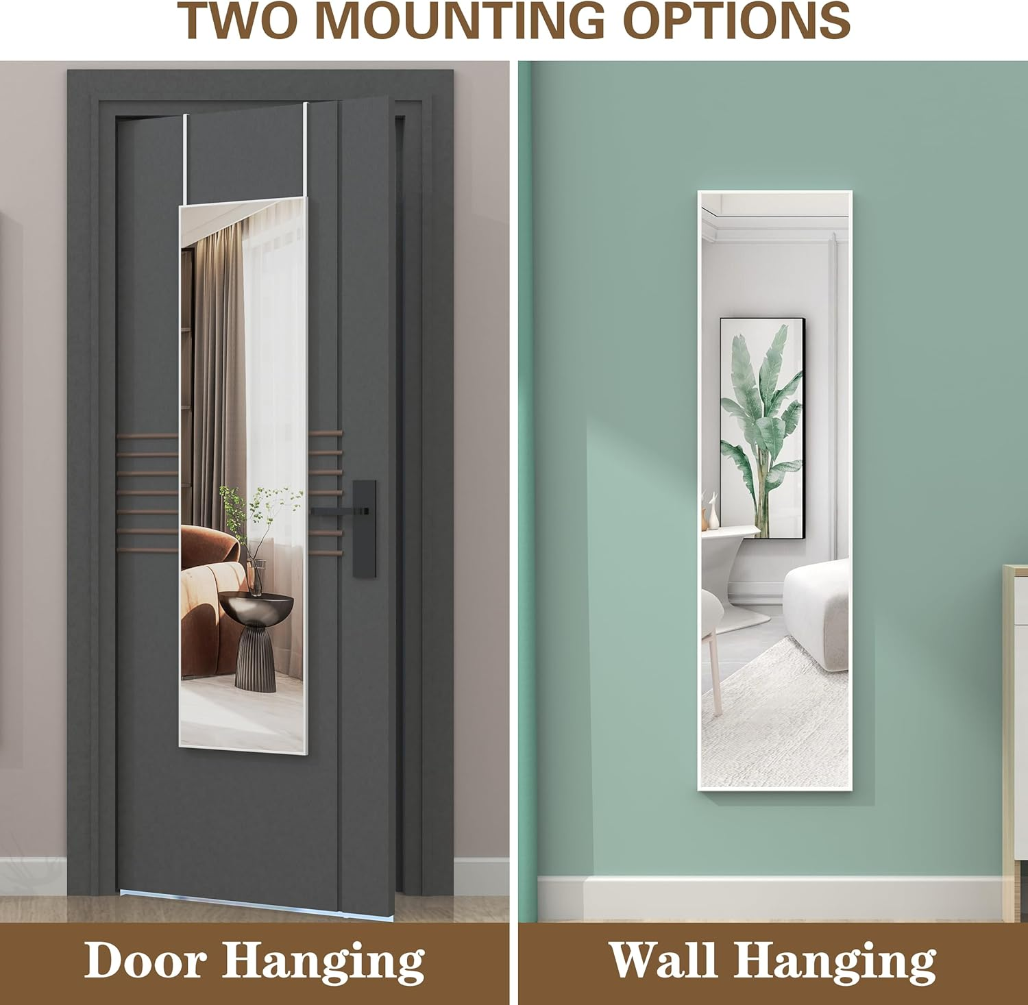 ANYHI over the Door Mirror, 120X30Cm Wall Mirror Full Length, White Mirror Full Length, Door Hanging Mirror, Full Body Mirror for Door, Wall Mounted Mirror for Bedroom Bathroom image number 5