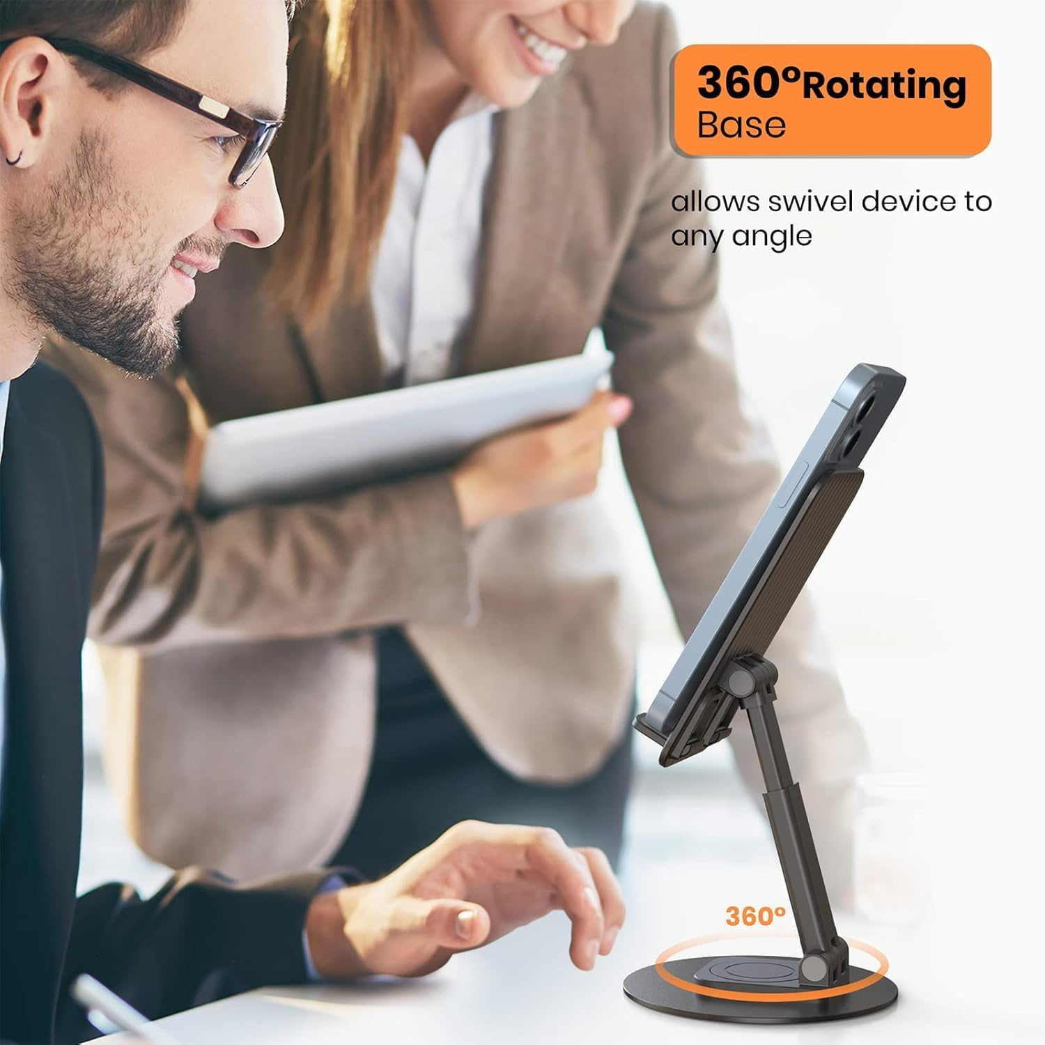 Phone Stand, Fully Foldable Angle Height Adjustable Phone Tablet Holder Stand Dock with 360&deg;Rotating Base, Cellphone Cradle Desktop Dock for Iphone 15 14 Pro Max, 13 12, 4-8 Smartphone & Tablet image number 3