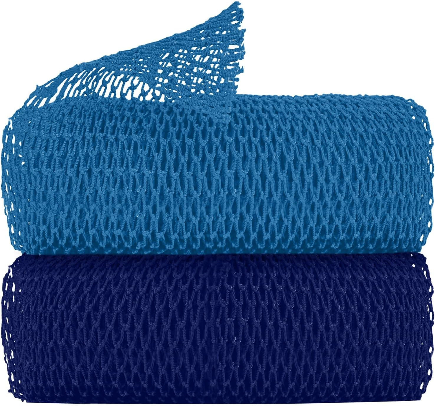 Selalu 2 Pieces Authentic African Net Sponge, Long Nylon Exfoliating Net Sponge Back Body Washcloth for Deep Clean and Smooth Skin, Stretches to 63 Inches (Blue) image number 2