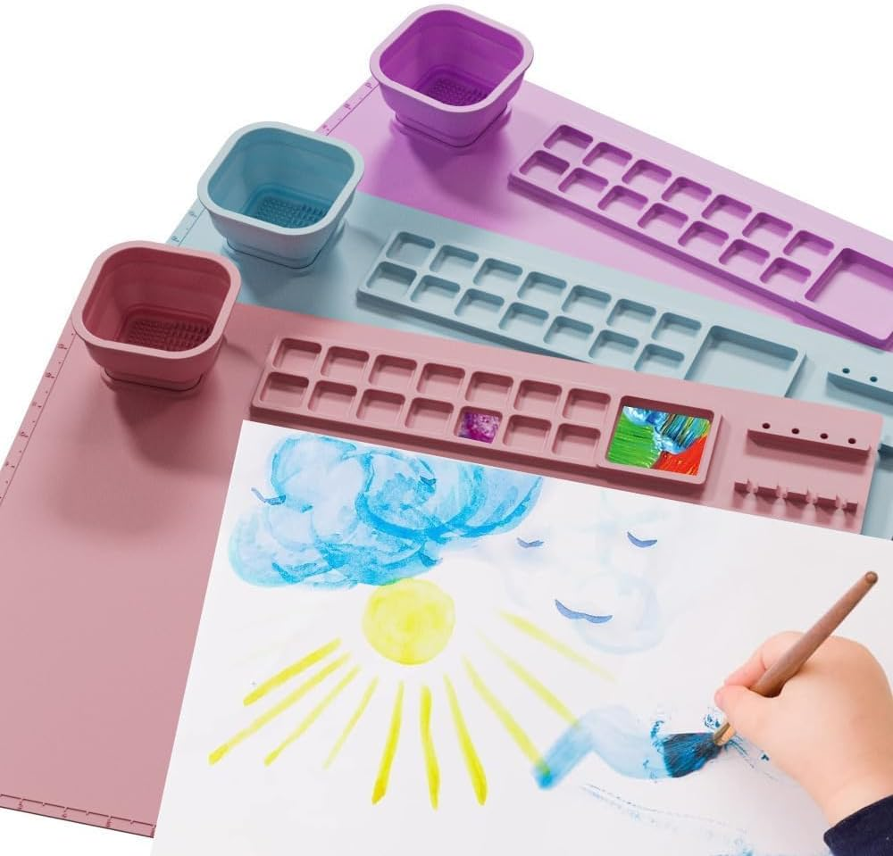 Large Silicone Craft Mat with Cup Holder and Ruler Line- Thick Non-Slip Silicone Art Mat for Painting and Crafts, 17.7"X13.7" image number 3