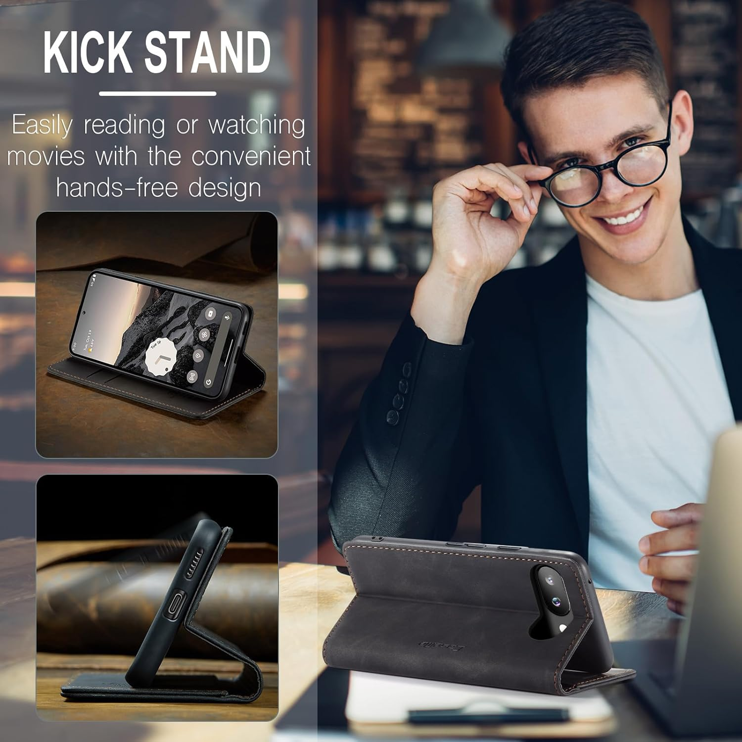Cracedily Mobile Phone Case for Google Pixel 9A Case, Flip Case Premium Leather Flip Case Magnetic Card Slot Stand Function Flip Case Protective Cover for Pixel 9A, Black image number 2