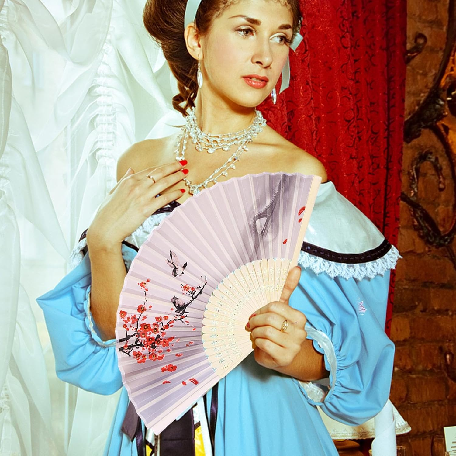 Small Folding Hand Fan - Japanese Silk Folding Fans | with Tassels Silk Bamboo Tassel Fan Antiquity Chinese Fan for Dance Bamboos Fan Manolyee - Style 7 image number 2