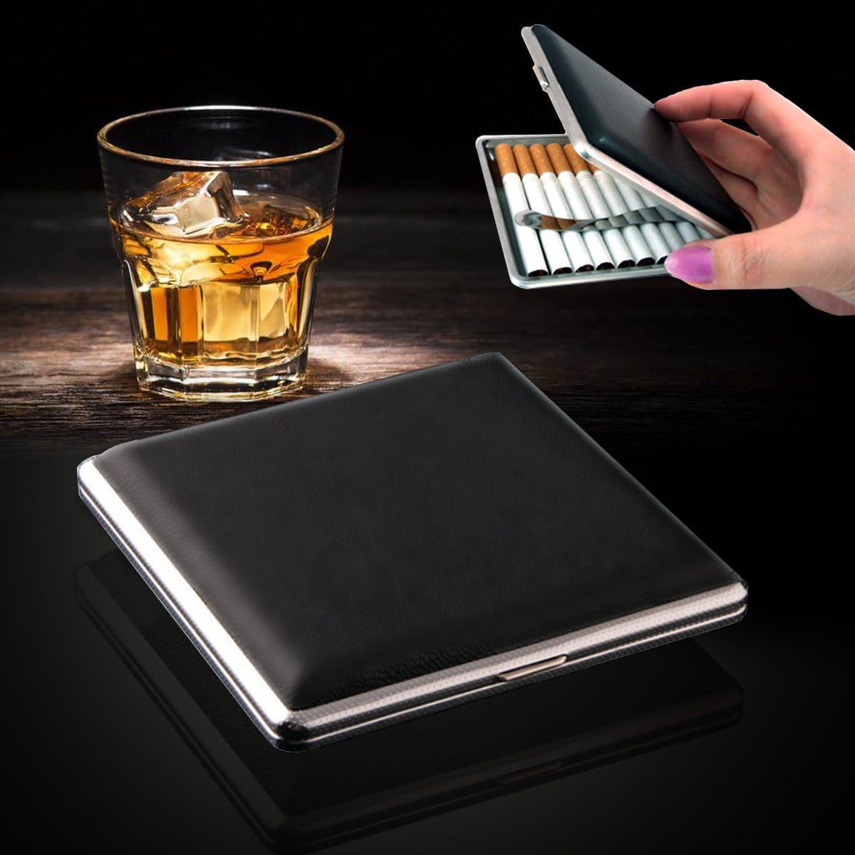 Leather Black Cigarette Case Holds 20 Cigarette (For Regular Size and King Size 84Mm Only) image number 4