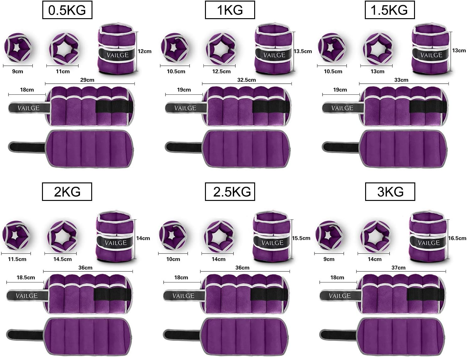 Ankle Weights Adjustable Leg Weights for Fitness Jogging Walking Exercise, Ankle Weights Women Men 0.5KG - 3KG, Black Grey Pink Blue Purple Wrist and Ankle Weights image number 3