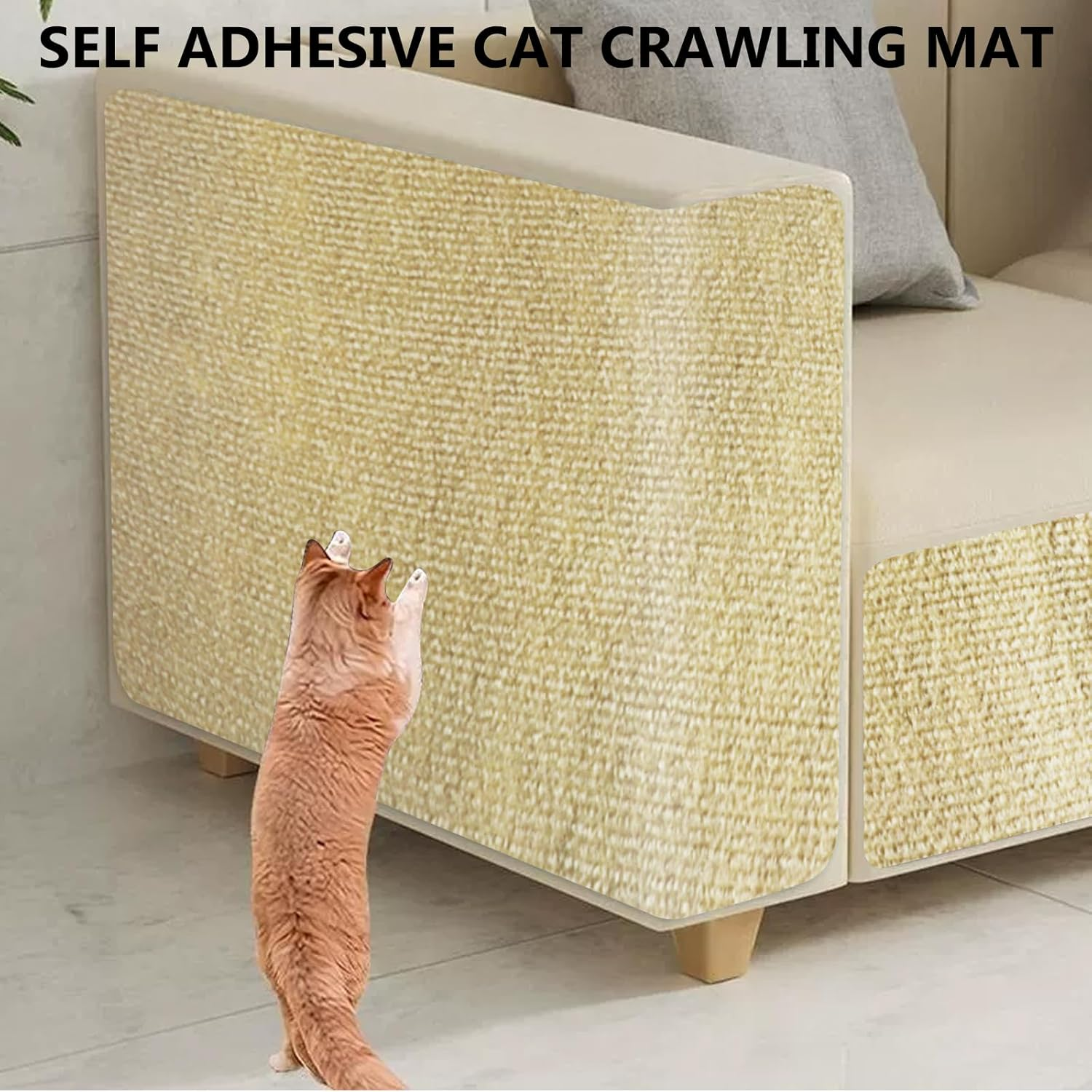 Cat Wall Scratching Mat, Cat Sofa, Trimmable Self-Adhesive Scratching Wall Cat Scratching Boards (Khaki)