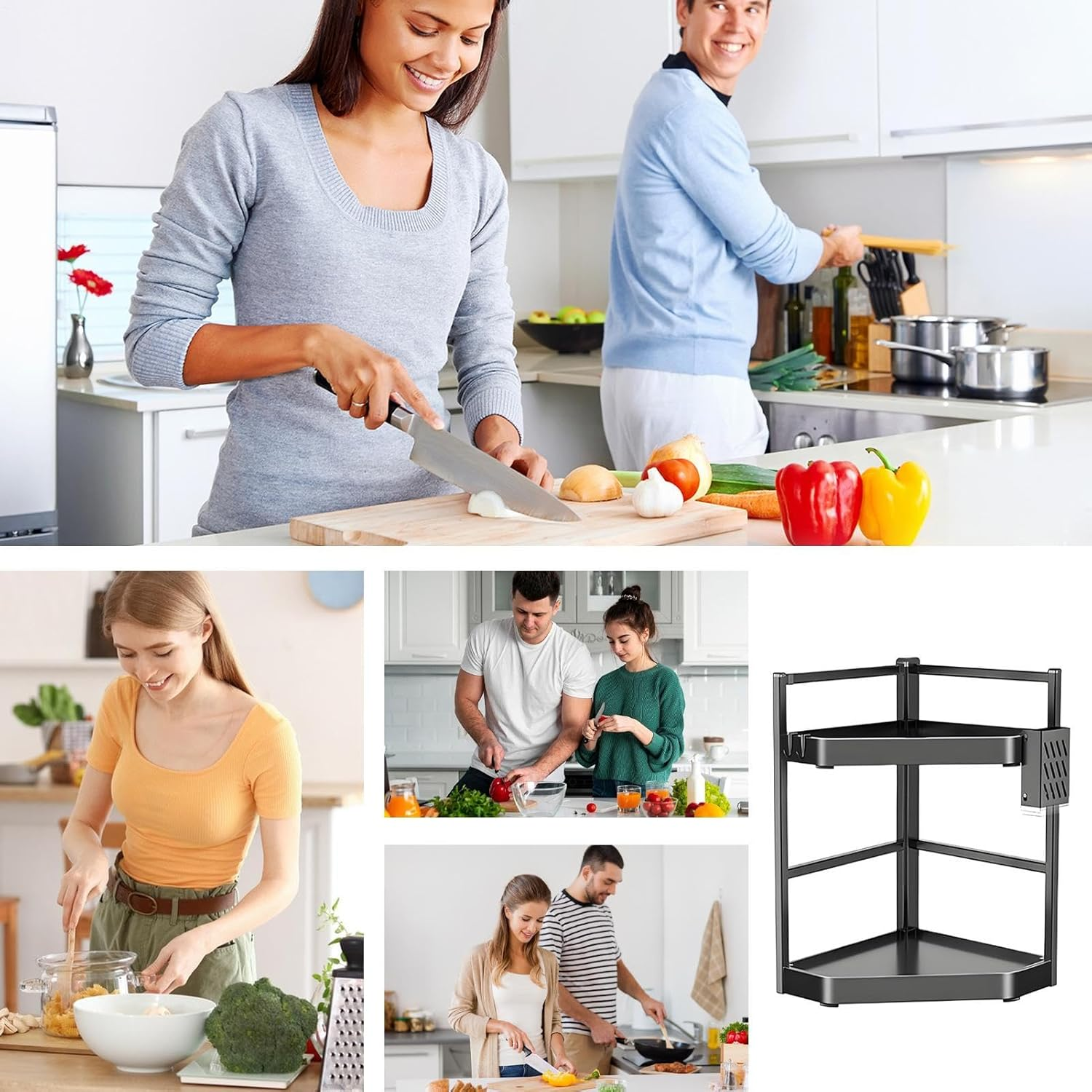 Kitchen Storage Shelves | Condiments Salt Corner Rack - 2 Tiers Storage Stable Organizer for Countertop Bathroom Makeup Easy Organizing Lids Toiletries Cabinet image number 2