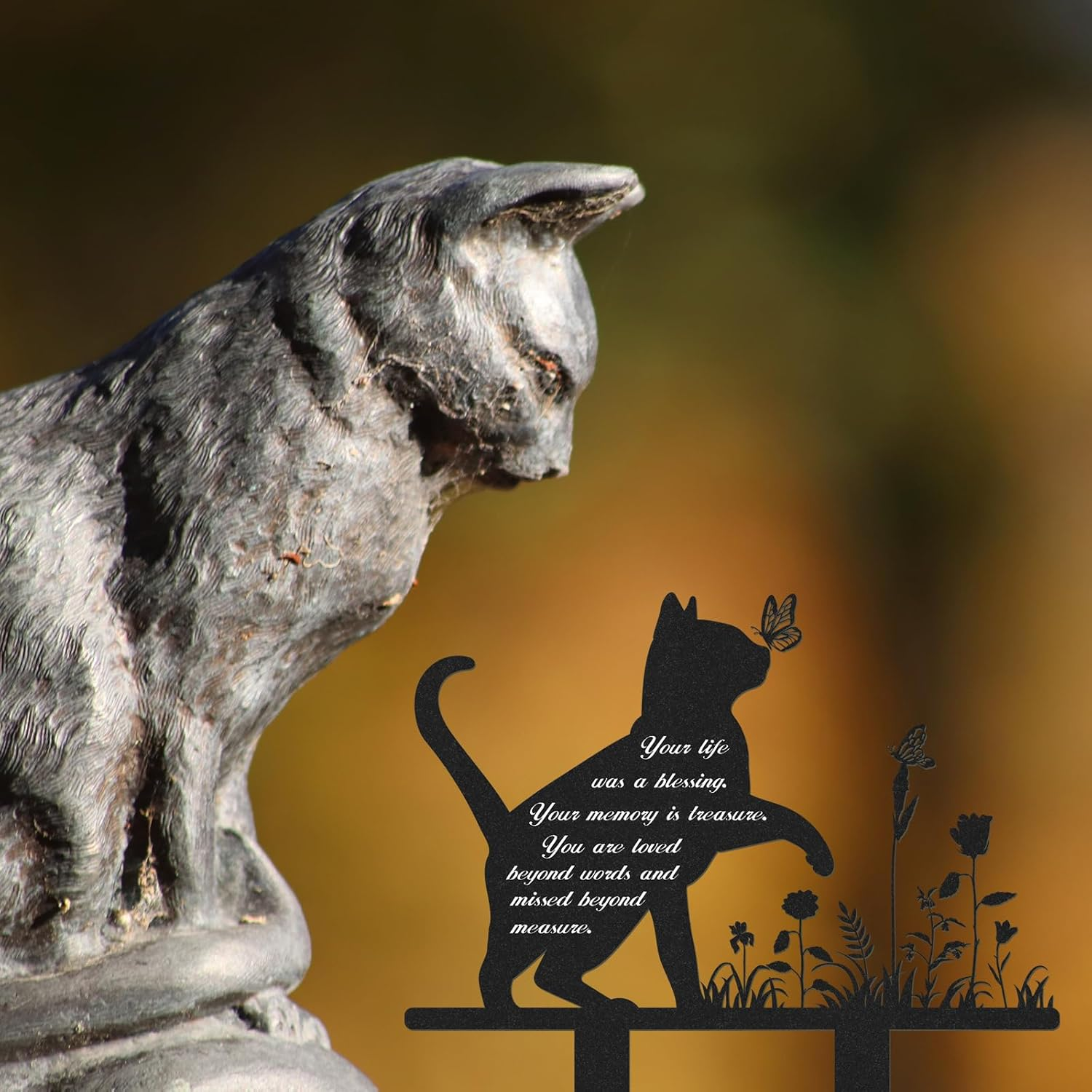Rngmsi Memorial Pet Grave Markers - Metal Cat Garden Stake Cat Memorial Plaque Cat Grave Marker Cemetery Outdoors Waterproof Grave Stakes Plaque Pet Headstone Memorial Grave Markers(13.4 X 12 In) image number 1