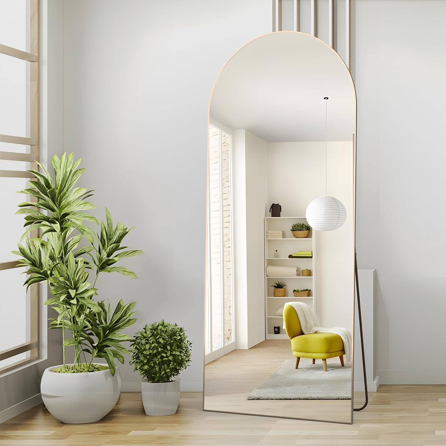 CASSILANDO Arched Full Length Mirror 165 &times; 60Cm, Floor Big Standing Mirror, against Wall for Bedroom,Dressing and Wall-Mounted Thin Frame Mirror, Gold image number 3