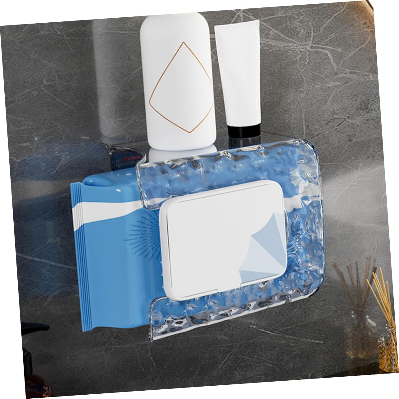 Wall Mounted Wipes Holder Tissue Storage Box for Bathroom Kitchen, Wave Texture White and Grey, 2Pcs Tissue Dispenser Box for Wet Wipes and Face Towels image number 4