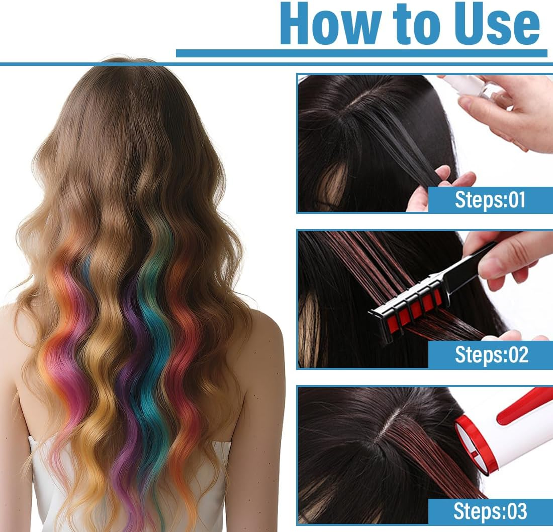 OUDQFCJ 10 Washable Colours Temporary Hair Chalk Comb Hair Chalk for Girls and Children Ideal for Halloween Christmas Birthdays Colourful image number 2
