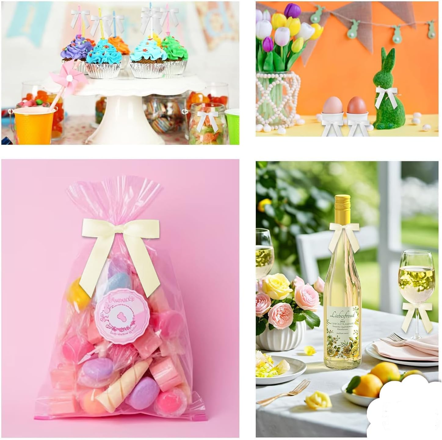 Shengsenfu 50 Pcs Satin Ribbon Bows, Bow Decorations for Party, Gift Wrapping, Weddings, Cake Mini Bow for Crafts Satin Decor Bows, Sweet Satin Ribbon Bowknots for Valentine'S Day (Beige) image number 5