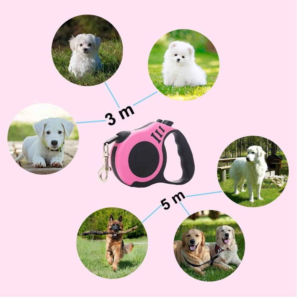 Dog Lead, Classic, 5 Metres Retractable Dog Lead for Small, Medium and Large Dogs, Pink image number 5