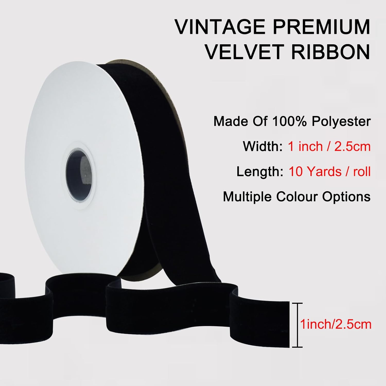 TONIFUL Black Velvet Ribbon 1 Inch X 10Yds, Vintage Velvet Ribbons, for Christmas Wreath Decoration Handmade Craft Ornaments Gift Wrapping & Bow Making, Valentine'S Day Wedding Bouquet Packaging image number 5