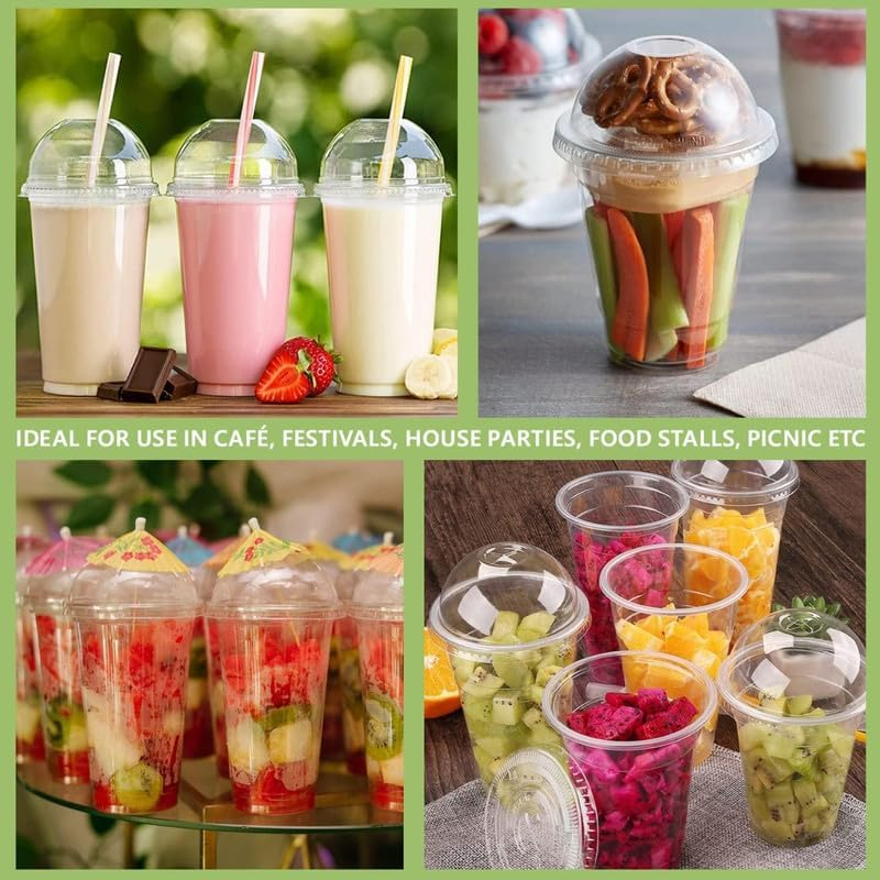 Strong Clear Plastic Smoothie Cups with Dome Lids &ndash; Reusable, Crystal Clear, Durable, and Leak-Proof | Perfect for Juices, Milkshakes, Iced Coffee, and Beverages| Pack of 50, Size &ndash; 12Oz (355Ml) image number 2