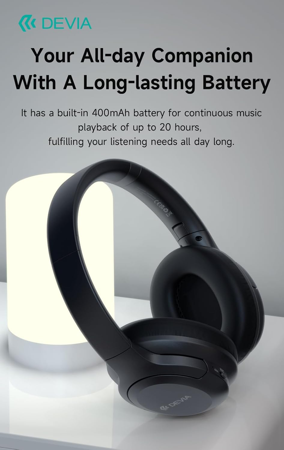 Wireless Black Headphones with Active Noise Cancellation | Over-Ear Bluetooth Headset with 20H Playtime, Hi-Fi Stereo Sound, Deep Bass, Foldable Design, Comfortable Earpads for Travel, Work, Gaming image number 3