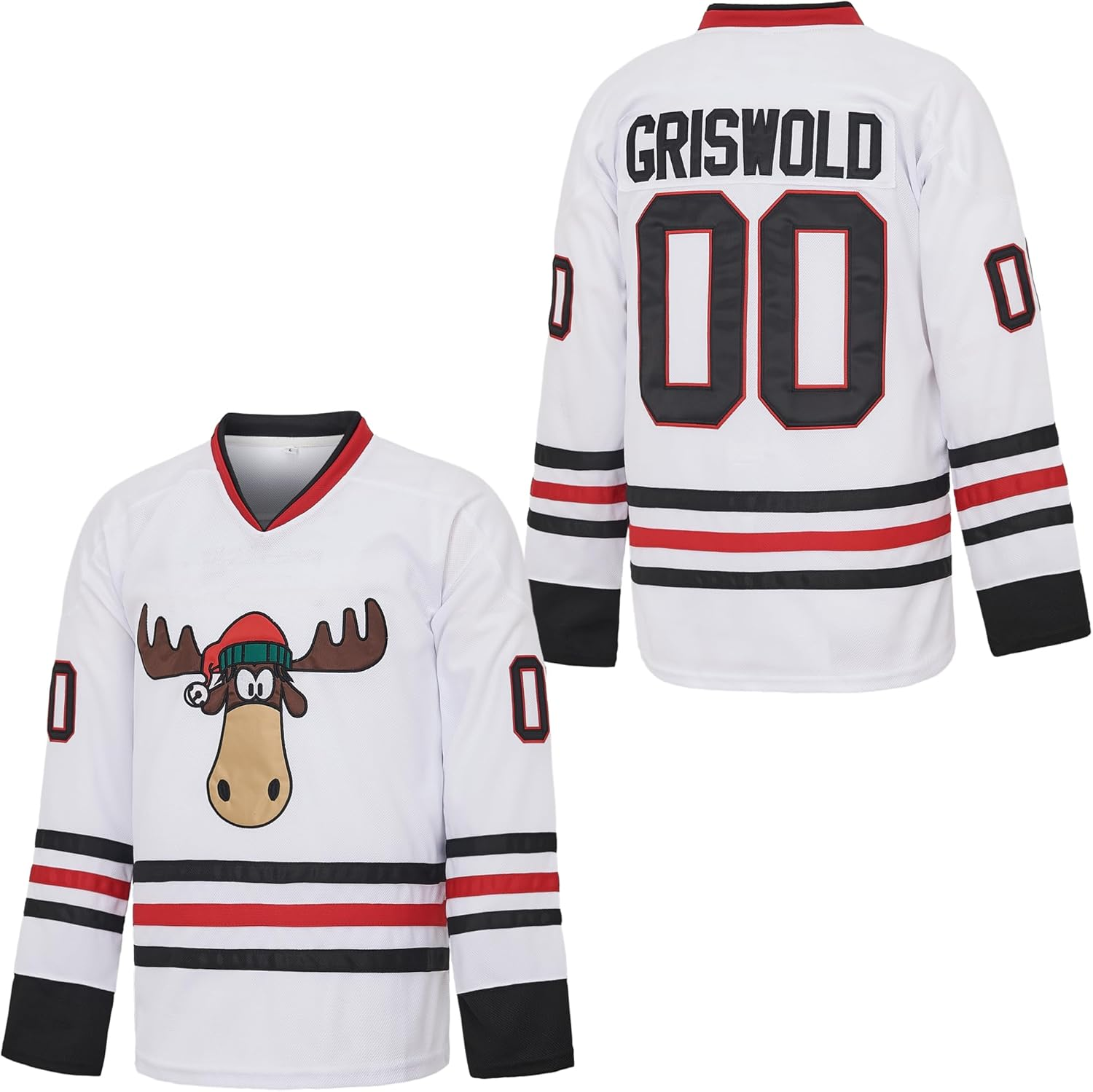 Kekambas #00 Clark Griswold X-Mas Christmas Vacation Mens Movie Hockey Jersey White Stitched image number 3