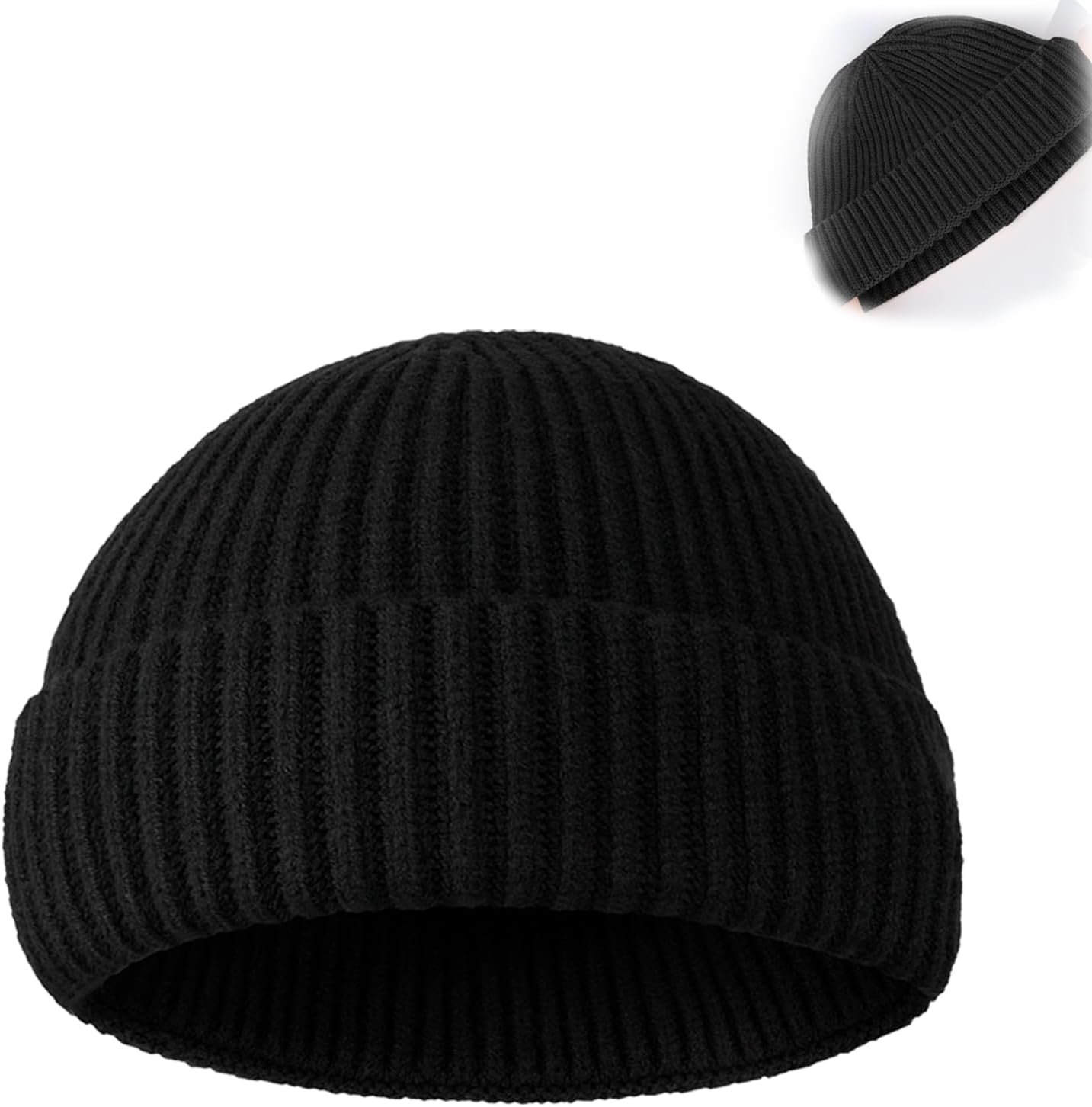 ONBPIY Beanie Hat Men &ndash; Fisherman Beanie Trawler Knit Cuffed Winter Skullcap Warm Gifts for Men, 1 Pack, Black image number 5