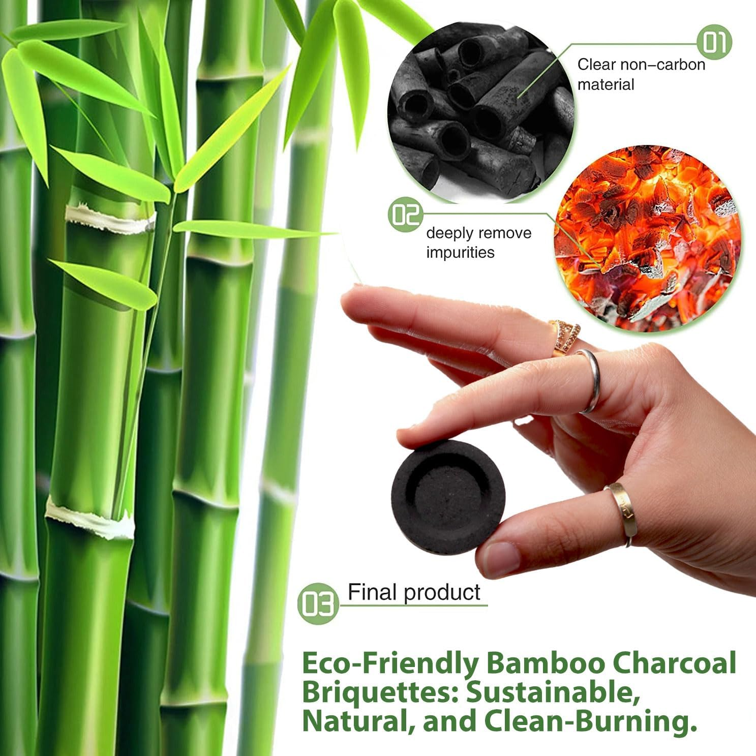 Quick Light Bakhoor Coal Briquettes - Bamboo Charcoal for Frankincense & Resin Incense - Small Charcoal Tablets (10 Discs) image number 6