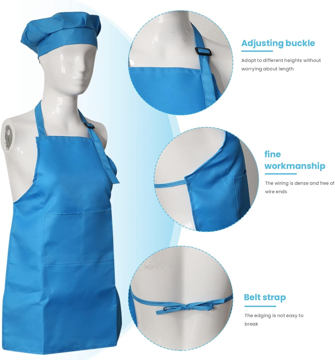 8-Piece Children'S Apron and Chef Hat Set, Adjustable, with 2-Pocket Kitchen Apron Apron image number 2