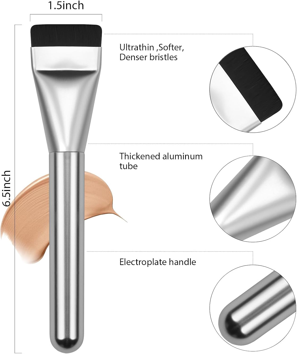 2Pcs Flat Foundation Brush,Face Mask Brush Makeup Spatula Facial Brush for Liquid Foundation Mask,Premium Face Korean Makeup Brush for Blending Cream image number 2