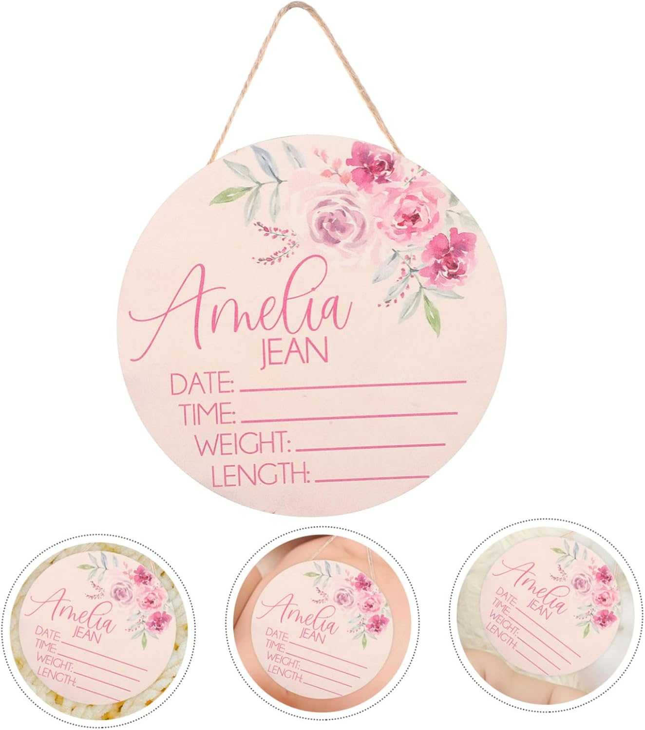 2Pcs Wooden Baby Name Announcement Sign Newborn Birth Announcement Sign for Nursery Room Hospital Welcome Shower Photo Prop