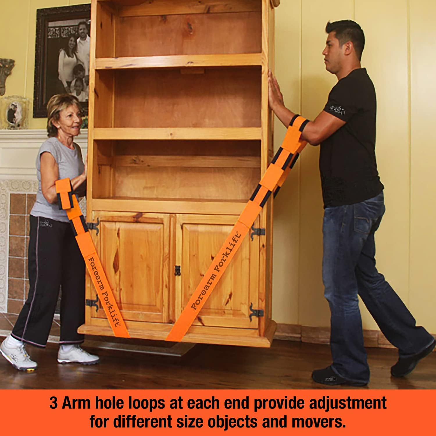 Forearm Forklift 2-Person Lifting and Moving Straps; Lift, Move and Carry Furniture, Appliances, Mattresses or Any Item up to 800 Lbs. Safely and Easily like a Pro, Orange image number 4
