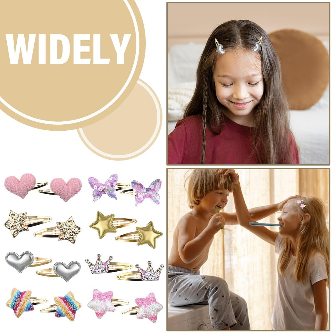 Pack of 16 Hair Clips, Hair Clips Girls Glitter, Colourful Hair Clips Girls Glitter, for Toddlers, Children, Girls, Women, Gift