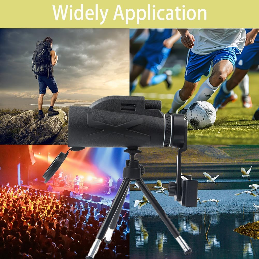 Zoom Monocular 12 X 40 Telescope for Adults - Compact HD Monocular with BAK4 Prism FMC Lens - High Performance Telescope with Phone Holder Tripod for Bird Watching Travel Hunting Hiking image number 1