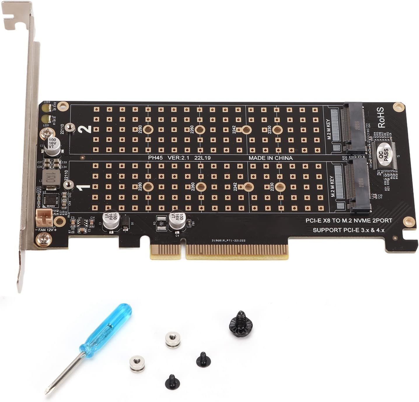 Dual M.2 Nvme SSD to Pcie Adapter Card X8 M Key Hard Drive Converter Reader Expansion Card Supports Split Function X4X4X4 or 4X4 Mode (Ph45) - 2 Port-Ph45 image number 2