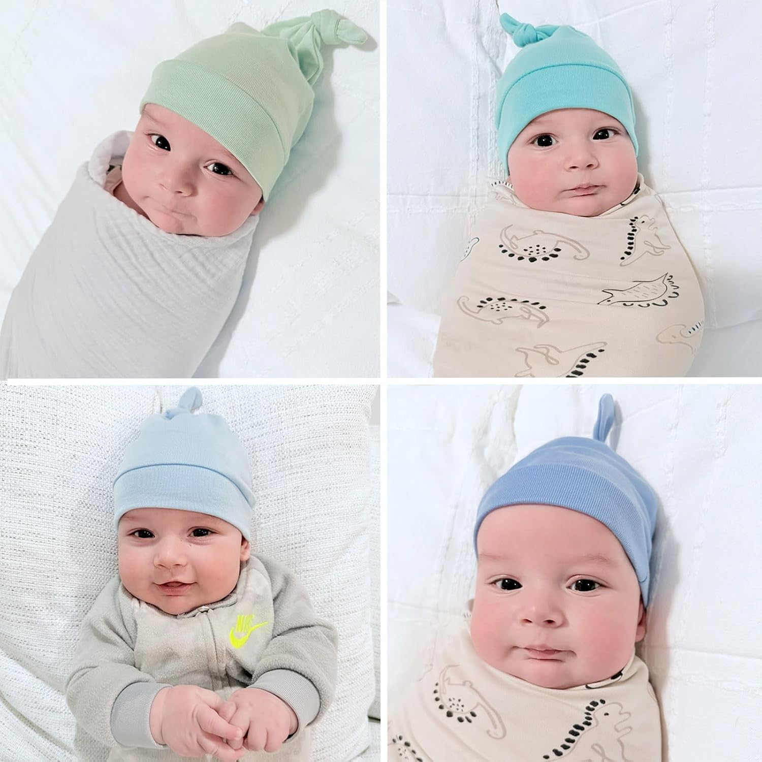Beoffer 8 Pack Baby Newborn Hats Set Top-Knot Beanie Soft Stretchable Hats Adjustable Caps for Infant Girls Boys 0-6 Months image number 4
