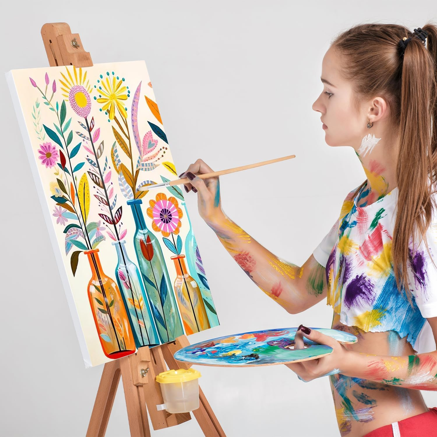 Nhemeylp Paint by Numbers for Adults Colorful Flowers Paint by Numbers Kits on Canvas Easy DIY Acrylic Pigment Drawing Paintwork Watercolor Oil Painting Craft Art for Home Wall Decor 16X20In image number 5