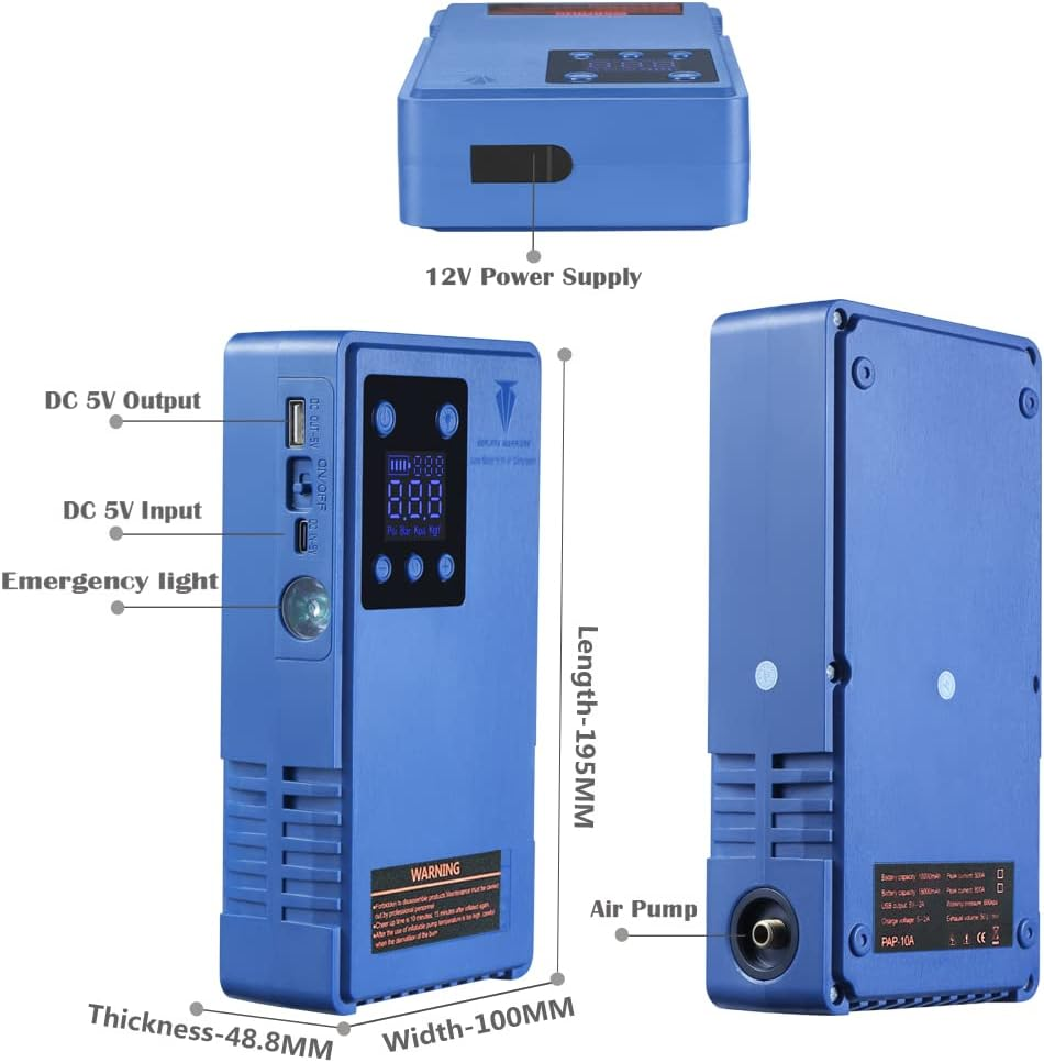 Portable Car Battery Jump Starter with Air Compressor,Wireless Tire Inflator Digital Screen Pressure Gauge 12V Booster image number 3