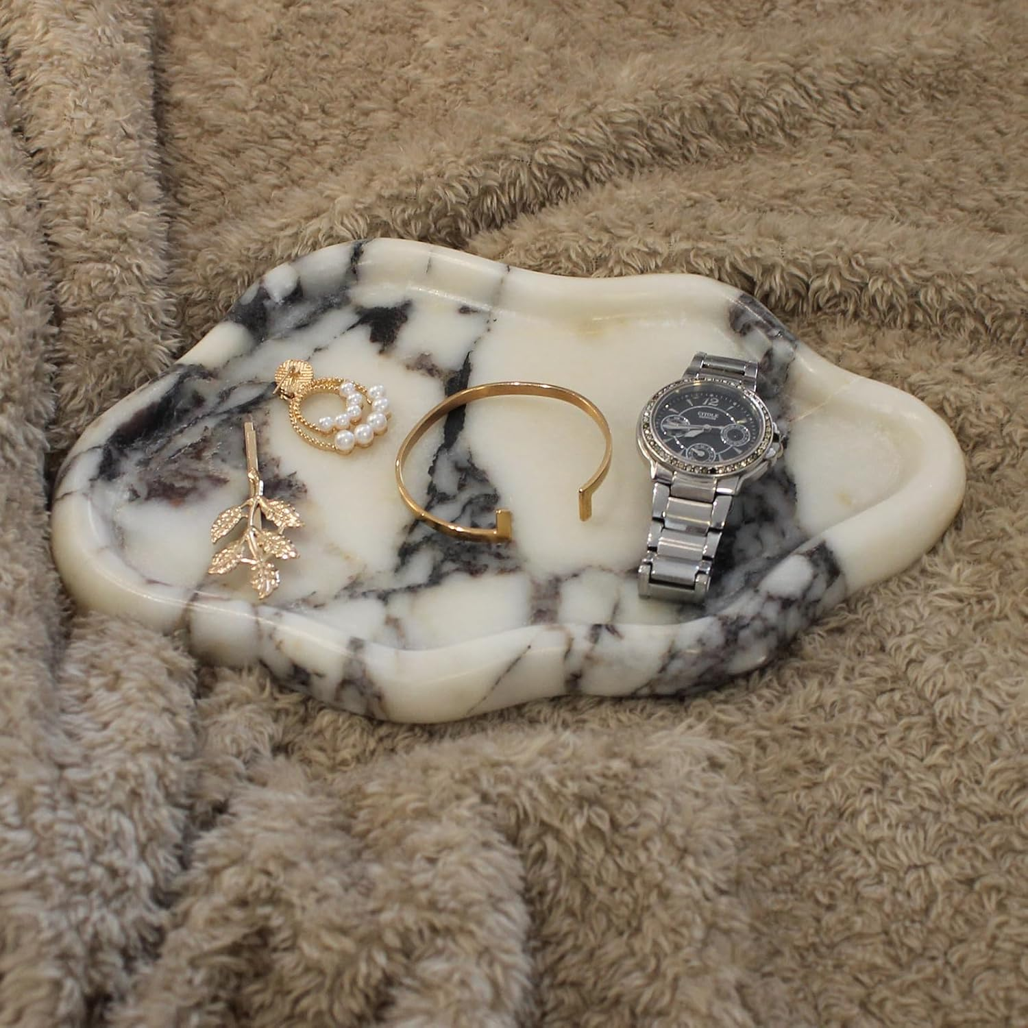 Natural Calacatta Viola Marble Tray Cloud Shape, Jewelry Dish Trinket Dish for Women Gift Home D&eacute;cor